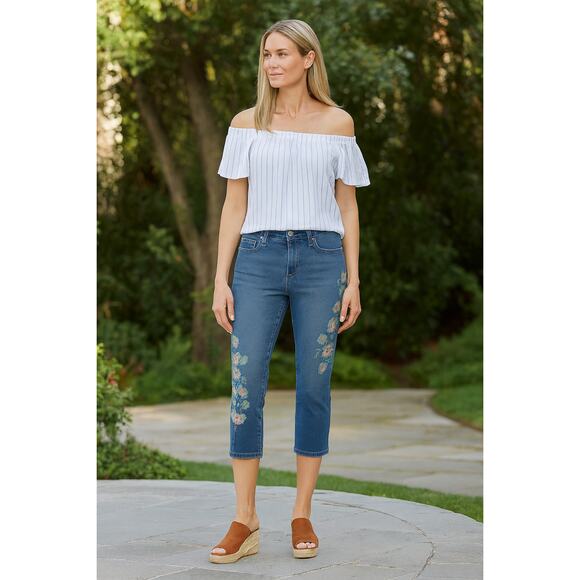 J.Jill‎ Women’s Authentic Fit Cropped Embroidered Denim Jeans Blue Size 6P - Picture 1 of 13